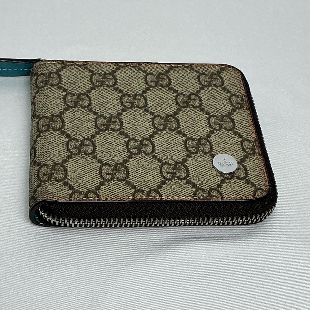 Gucci Coated Canvas Zip Silver Teal Wallet - Picture 6 of 13